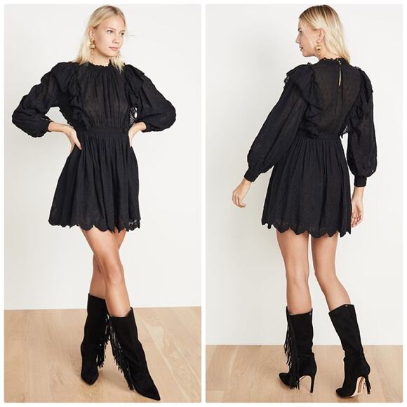 Ulla Johnson Dresses & Skirts - Ulla Johnson Womens Dorithie Embroidered florals Round Neck Dress in Noir Size 8